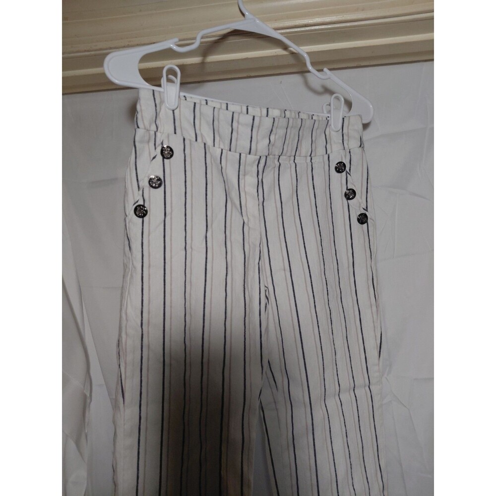 Kate Park Women's Size 10P Off White Pants Striped Stretch - Picture 2 of 5